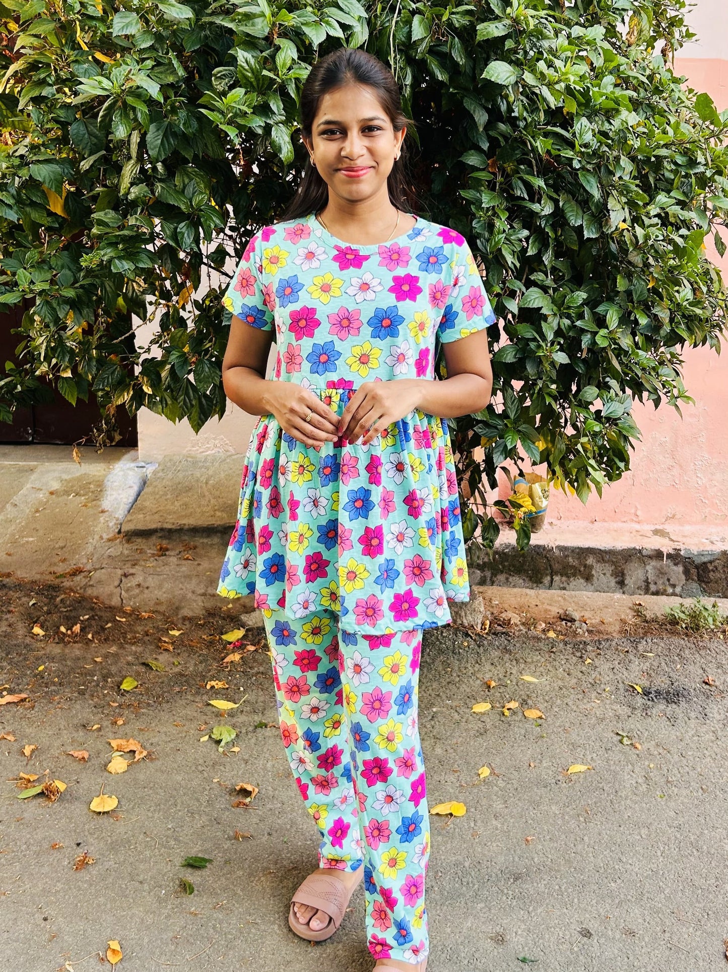 Green Flower Peplum set