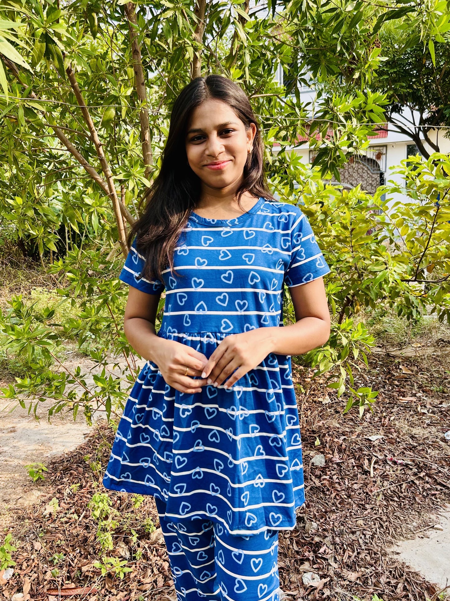 Blue Peplum Heart Printed