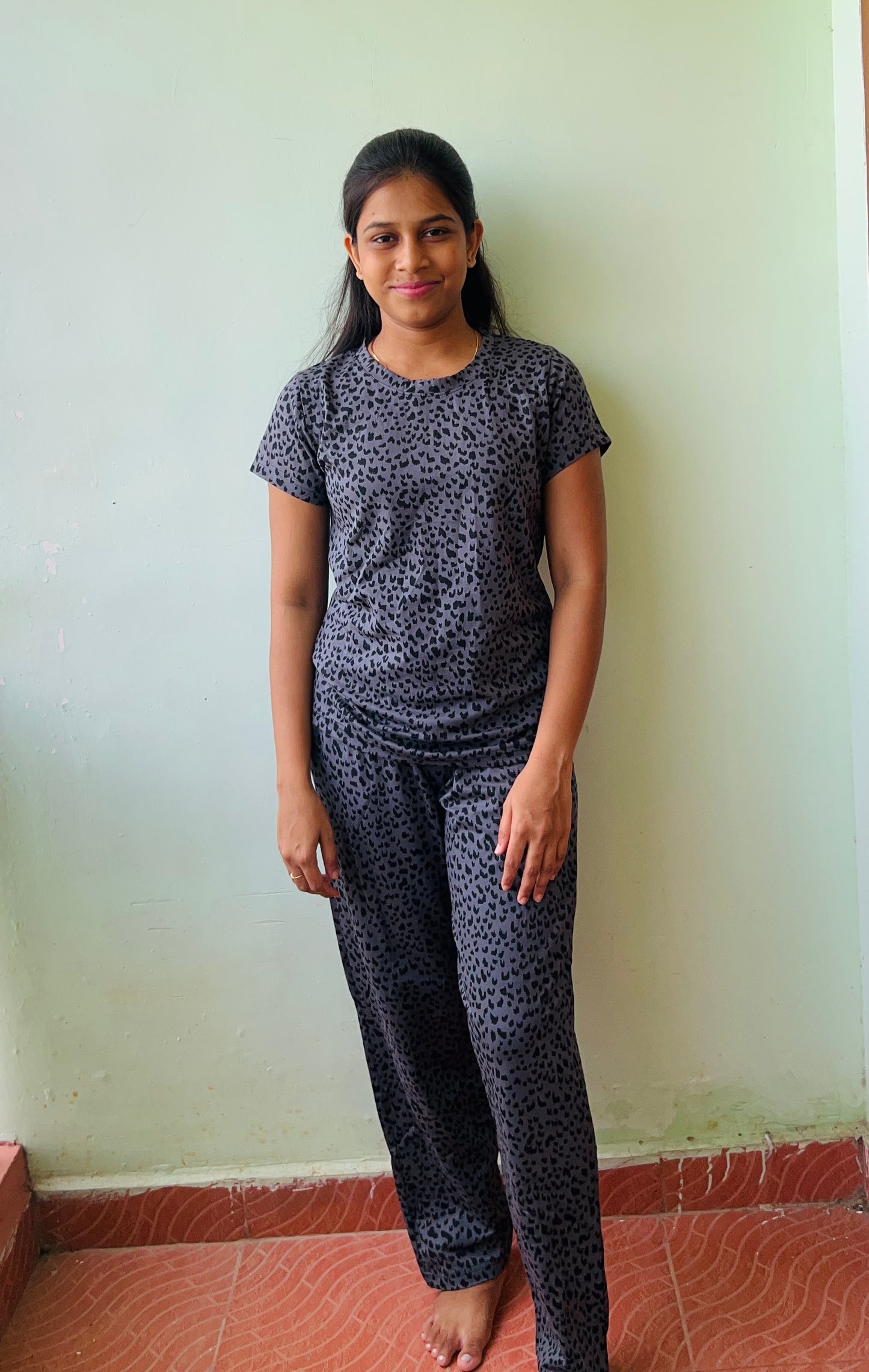 Ash Color Black Dotted Womens Co Ord Set