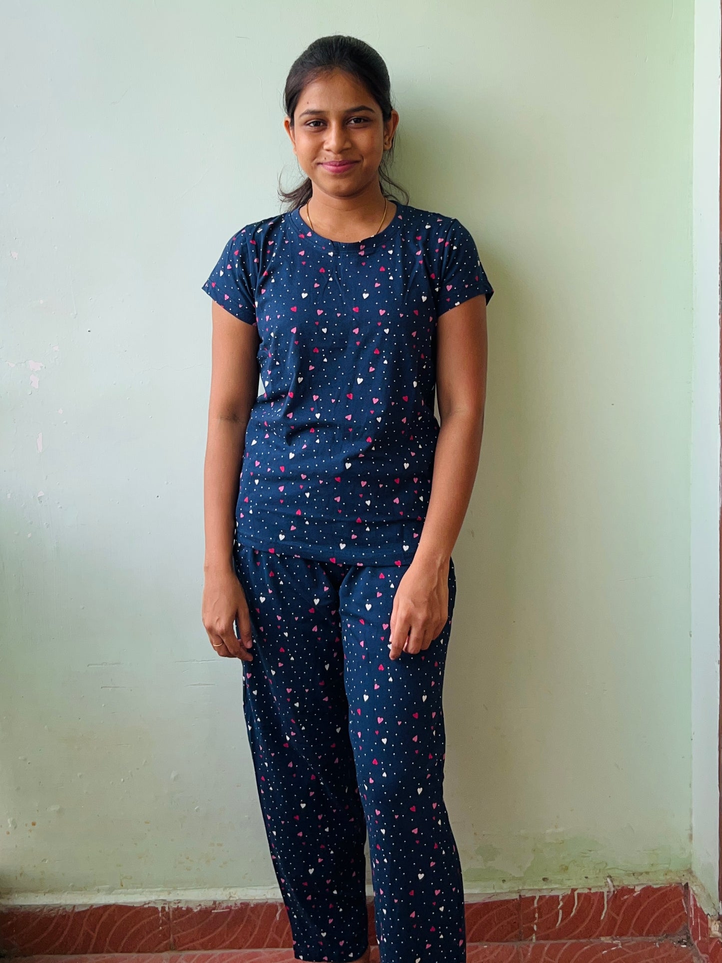 Blue With Heart Print Womens Co Ord Set