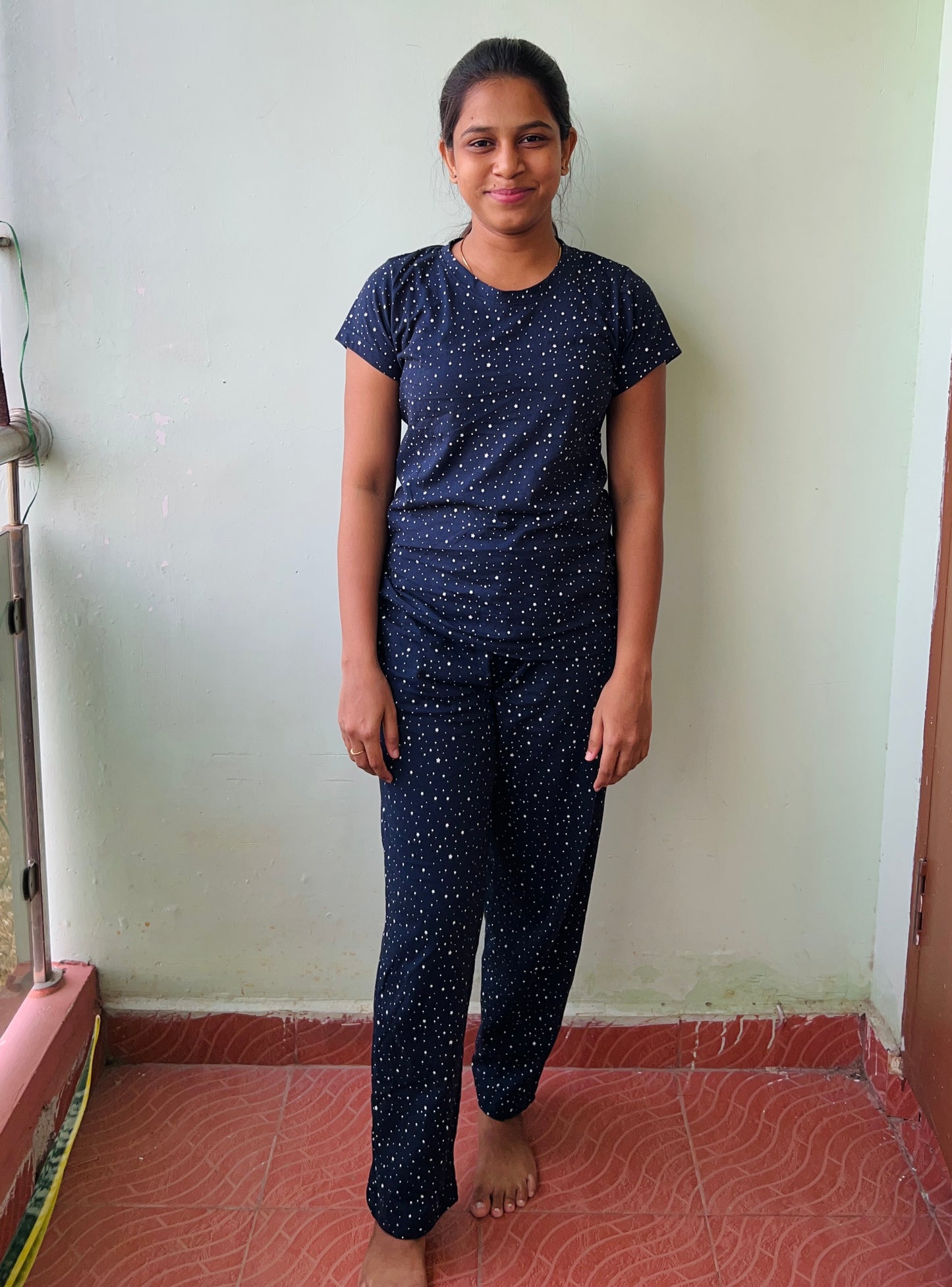 Blue White Dot Print Womens Co Ord Set