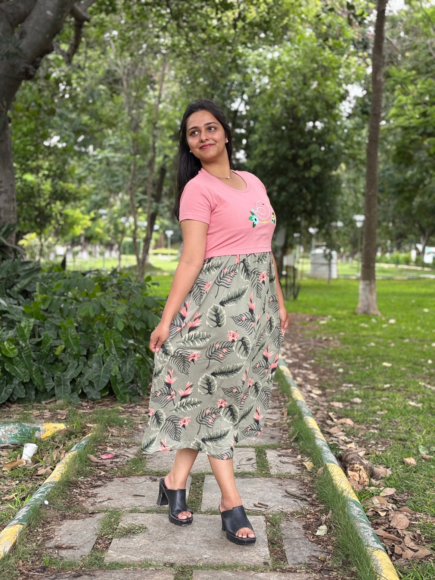 Pink with Green Dual Colour Feeding Frock
