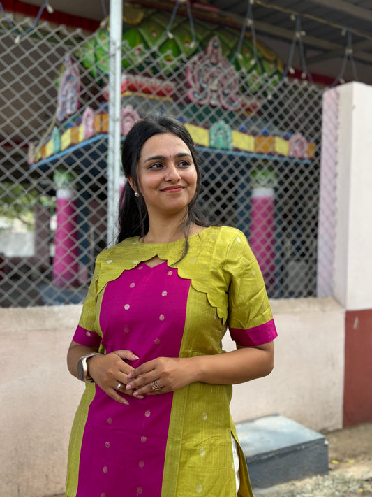 Poonguzhali - Yellow With Pink Top