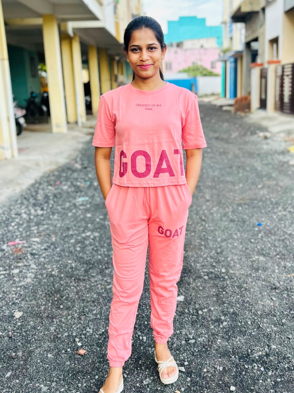 Light Pink Crop Top With Joggers Pant
