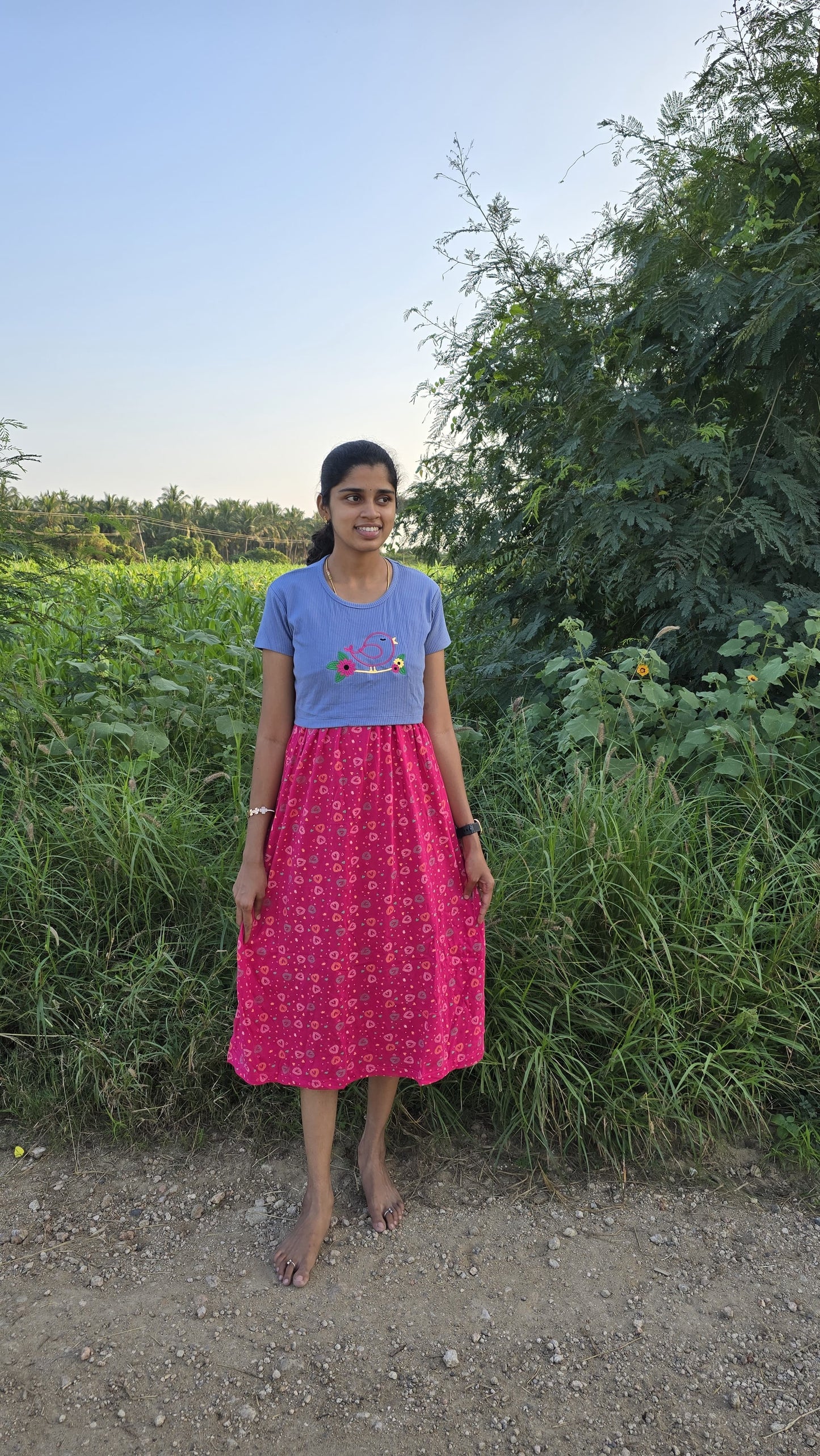 Blue With Pink Dual Colour Feeding Frock
