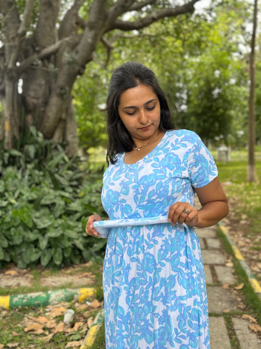 Sky Blue Stylish Feeding Frock With ( Inner V Type Feeding )