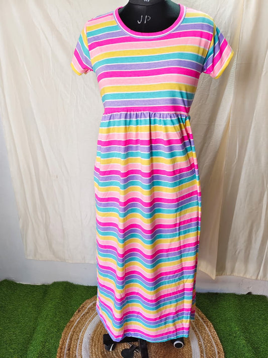 Multicolor Rainbow Non Feeding Frock