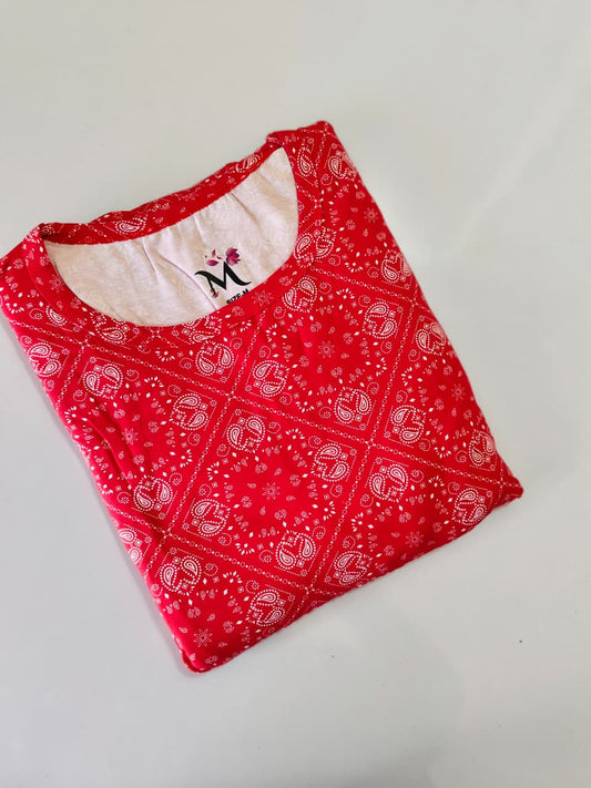 Red Shwal Type Feeding Frock (Inner Double Side Zip)