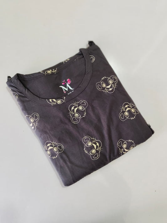 Ash With Lion Print Shwal Type Feeding Frock (Inner Double Side Zip)