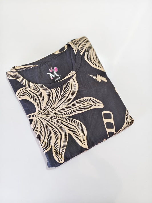 Black With Nature Print Shwal Type Feeding Frock (Inner Double Side Zip)