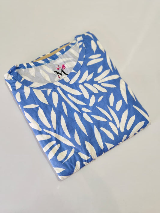 Blue With Leaf Shwal Type Feeding Frock (Inner Double Side Zip)