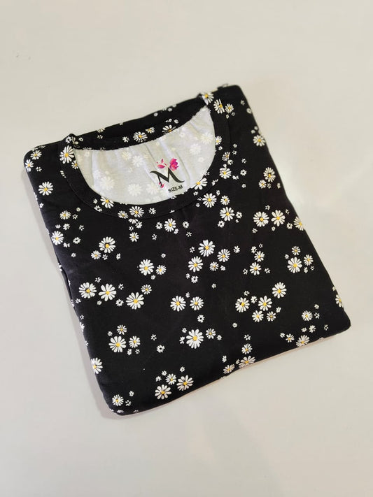 Black Flower Shwal Type Feeding Frock (Inner Double Side Zip)