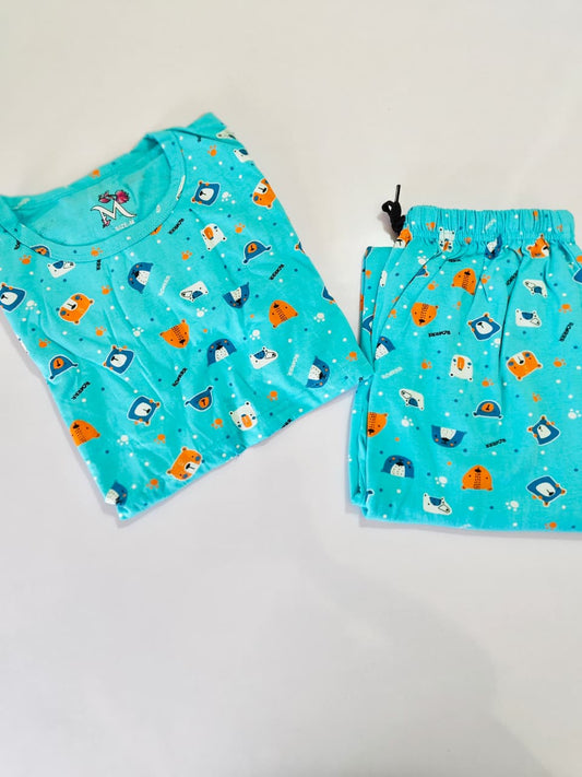SkyBlue Cartoon Print Feeding Peplum Sets