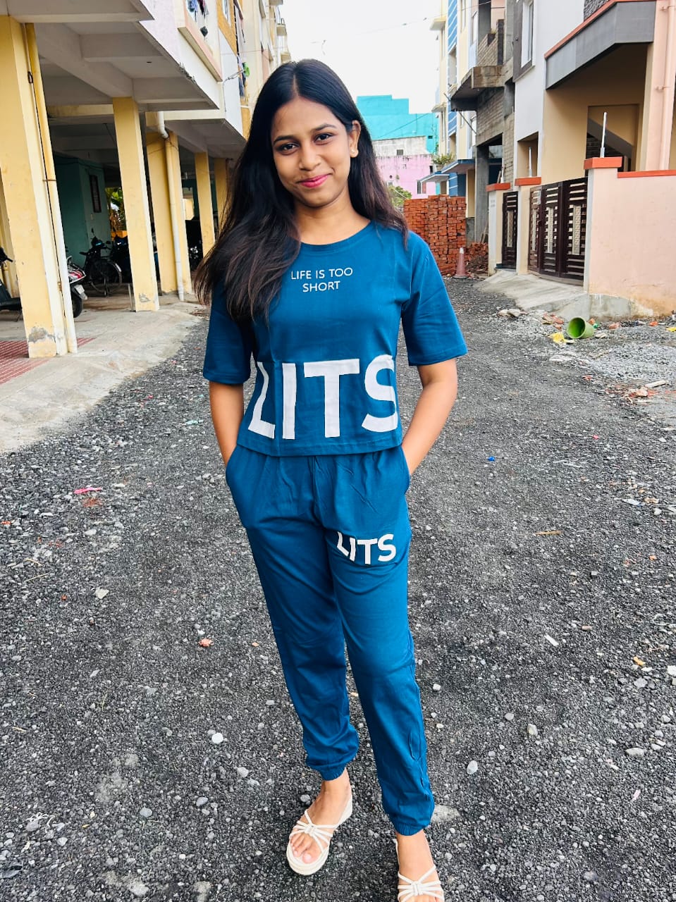 Blue Crop Top With Joggers Pant