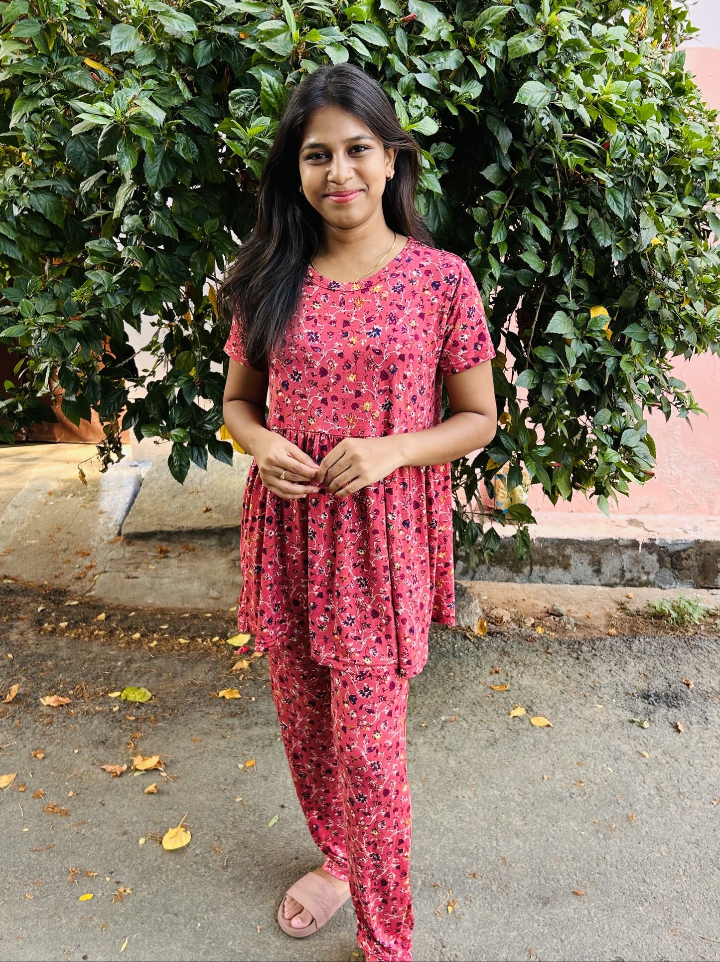 Maroon Flower Peplum