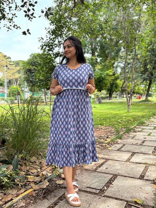 Dark Blue Stylish Feeding Frock With ( Inner V Type Feeding )