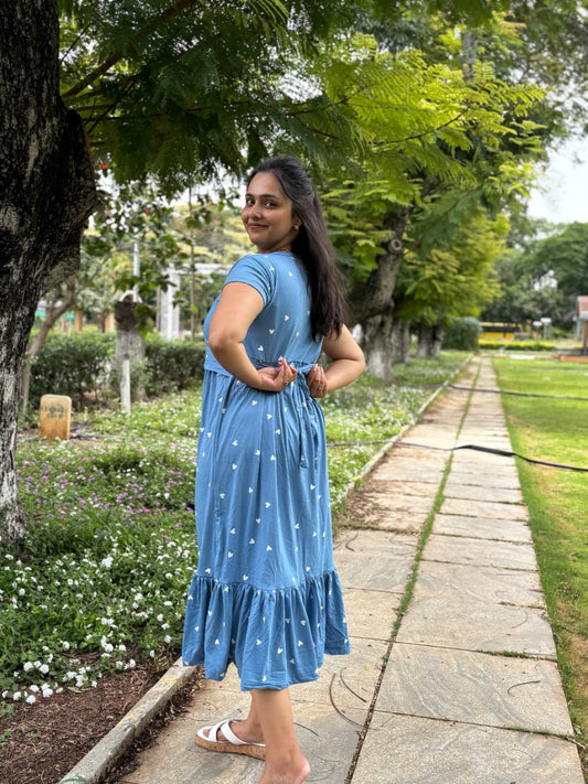 Blue Stylish Feeding Frock With ( Inner V Type Feeding )