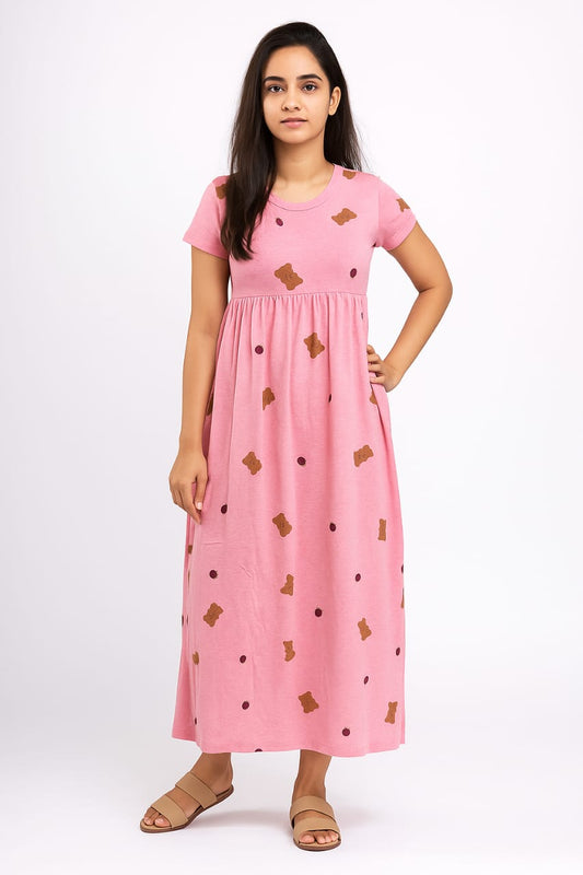 Peach Teddy Non Feeding Frock