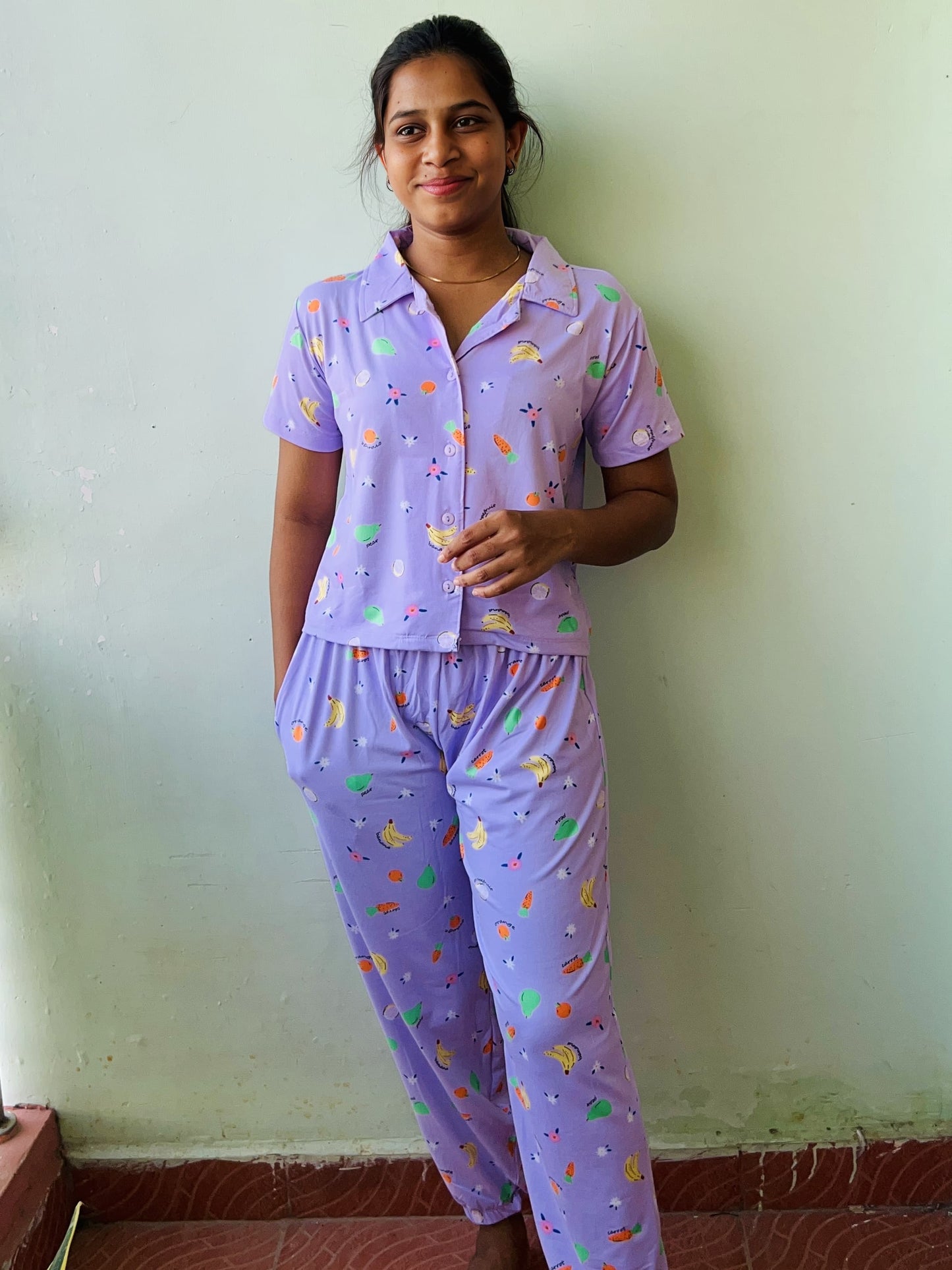 Baby Cotton Violet Night Dress With Joggers Pant