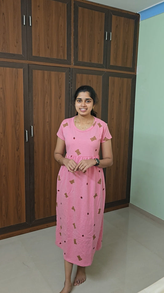 Peach Teddy Non Feeding Frock