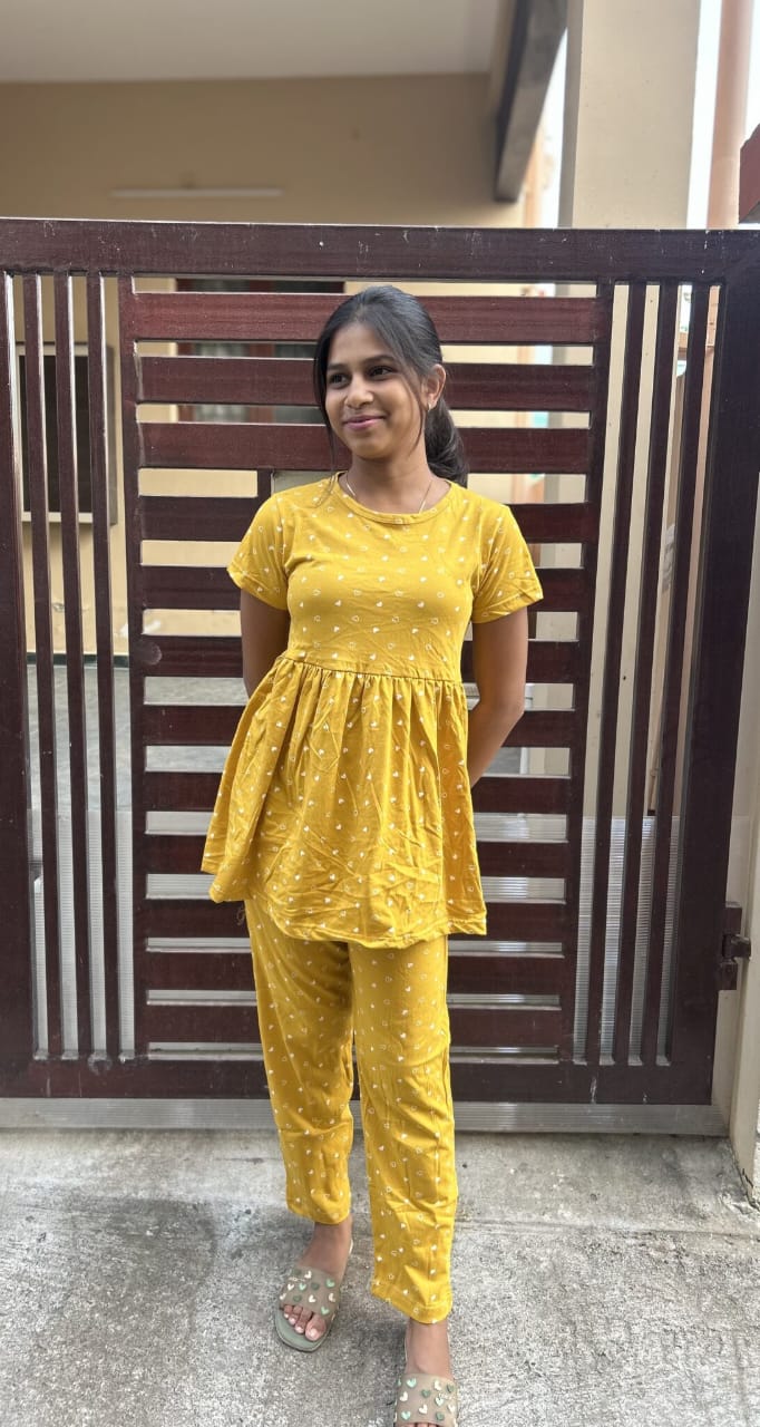 Yellow Peplum Heart Printed