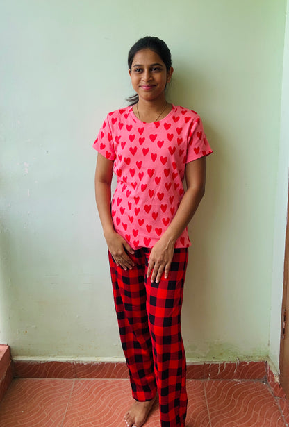 Red Heart Rib Tshirt Womens Co Ord Set