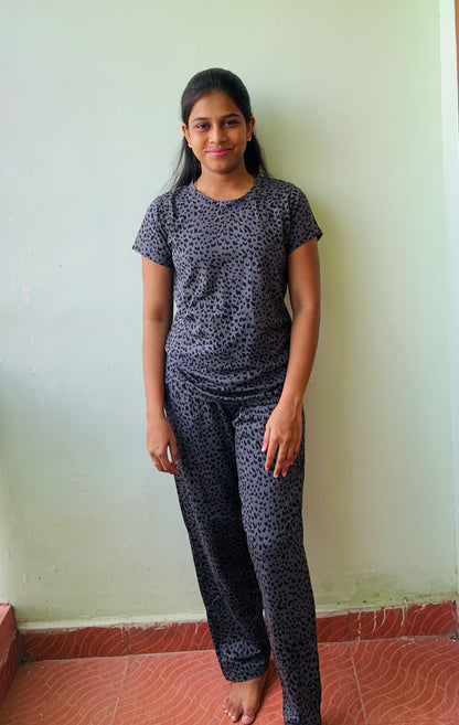Ash Color Black Dotted Womens Co Ord Set