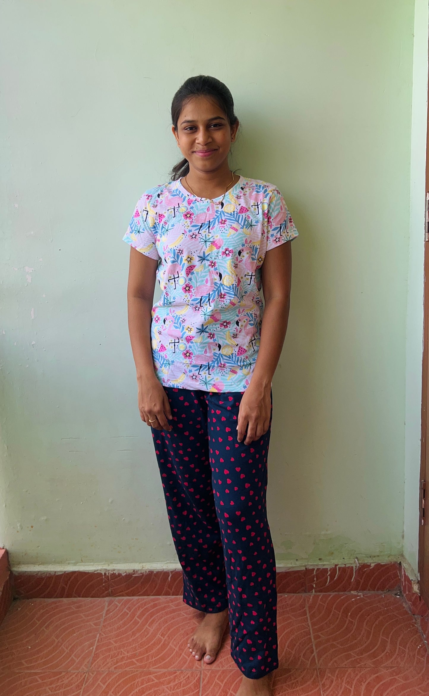 Multicolor Crane Print Womens Co Ord Set