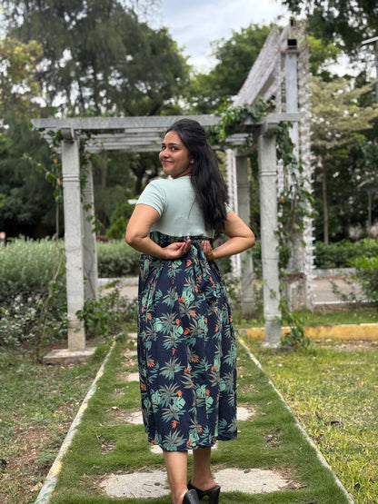 Green With Blue Leaf Dual Colour Feeding Frock