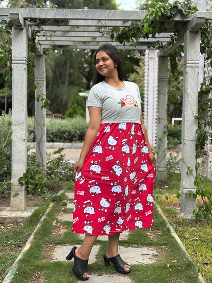 White With Red Dual Colour Feeding Frock
