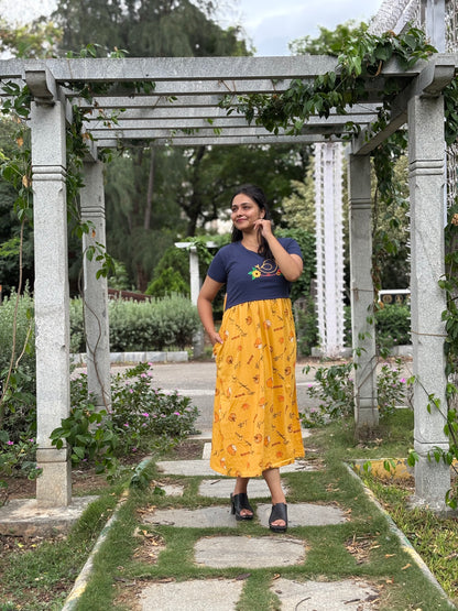 Blue With Yellow Dual Colour Feeding Frock