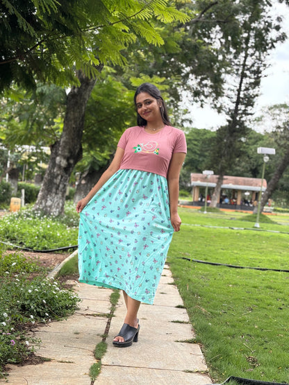 Pink With Blue Butterfly Dual Colour Feeding Frock