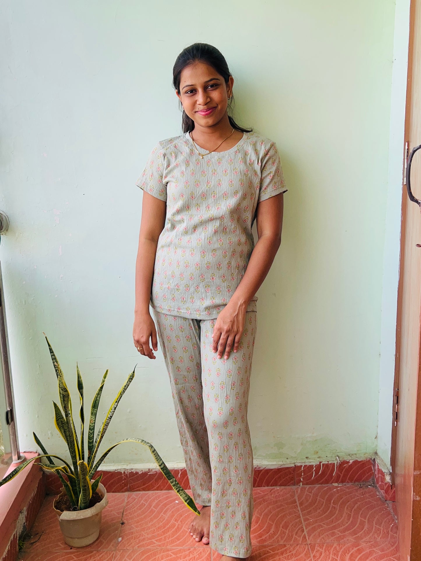 Green Flower Crushed cotton co ord set