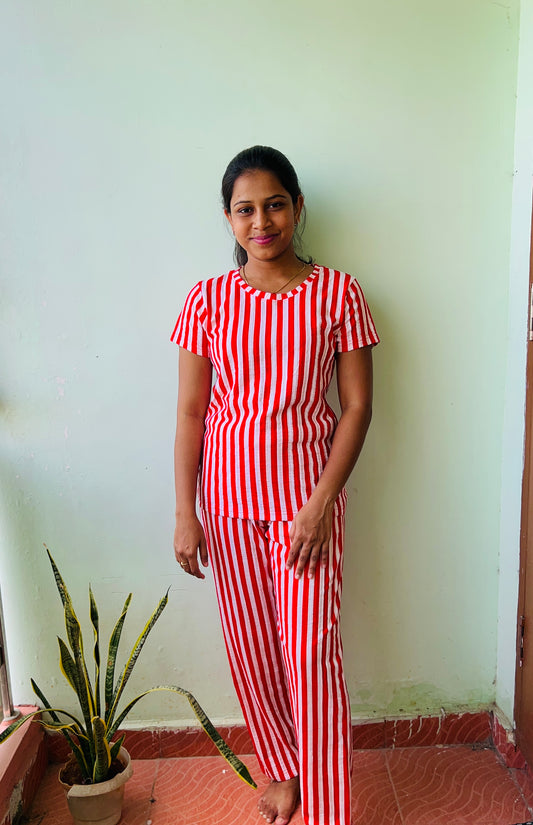 Red Stripes Crushed cotton co ord set