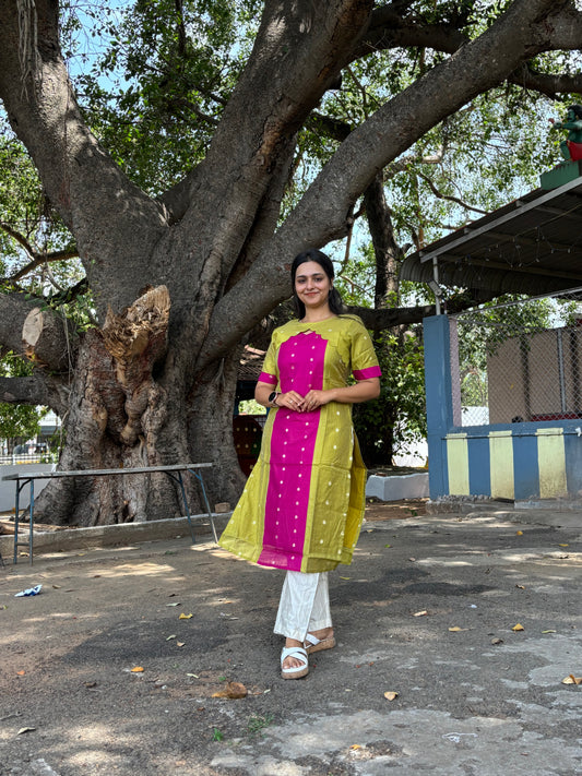 Poonguzhali - Yellow With Pink Top