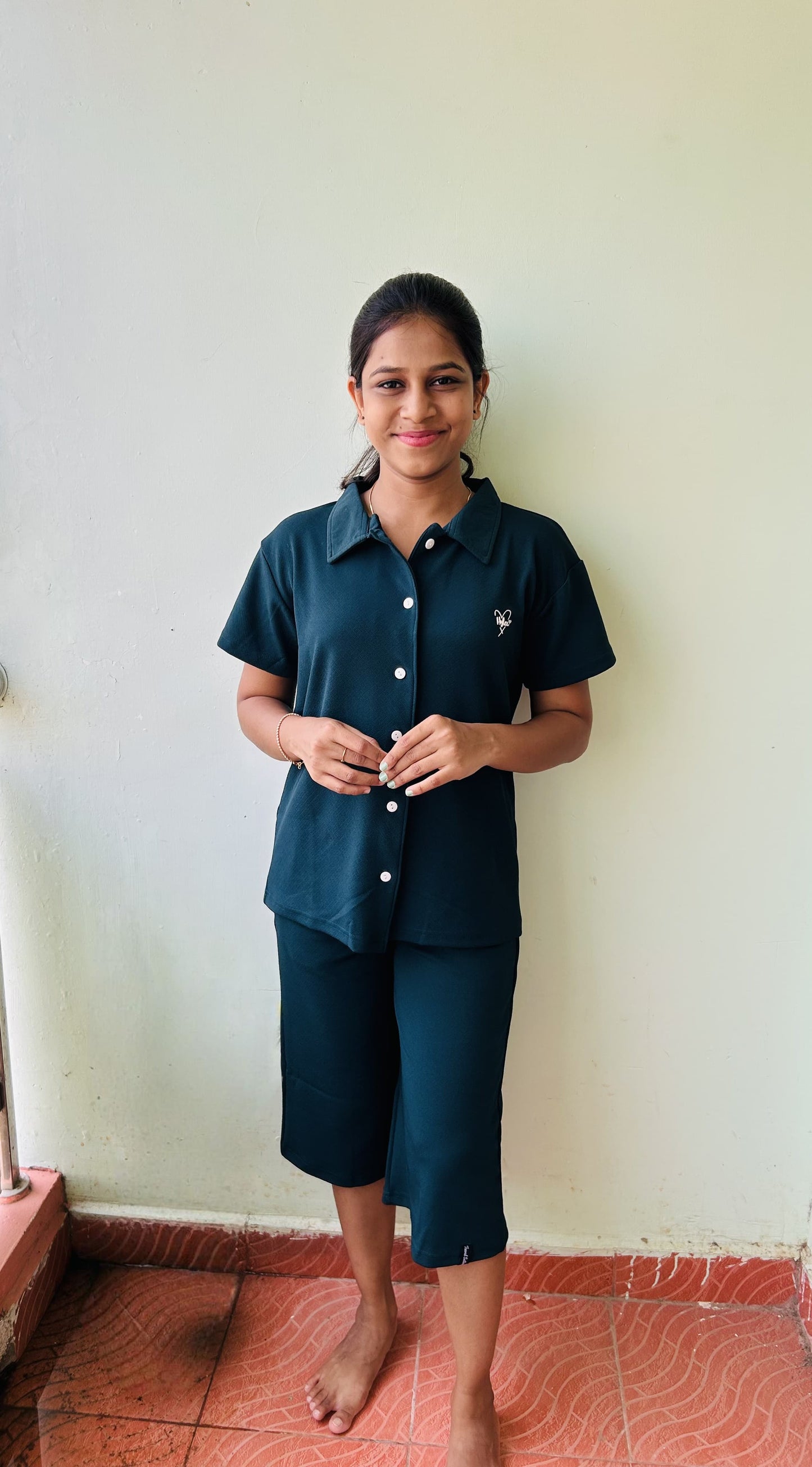 Tale Blue Collar Shirt With 3/4th Pant