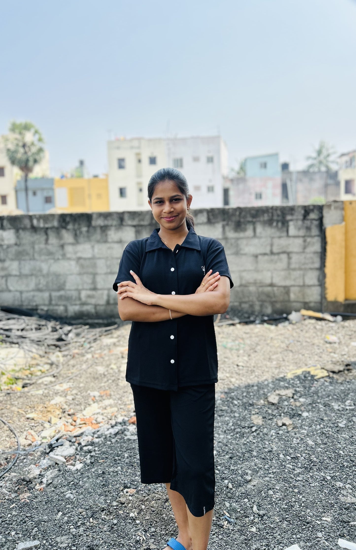 Black Collar Shirt With 3/4th Pant