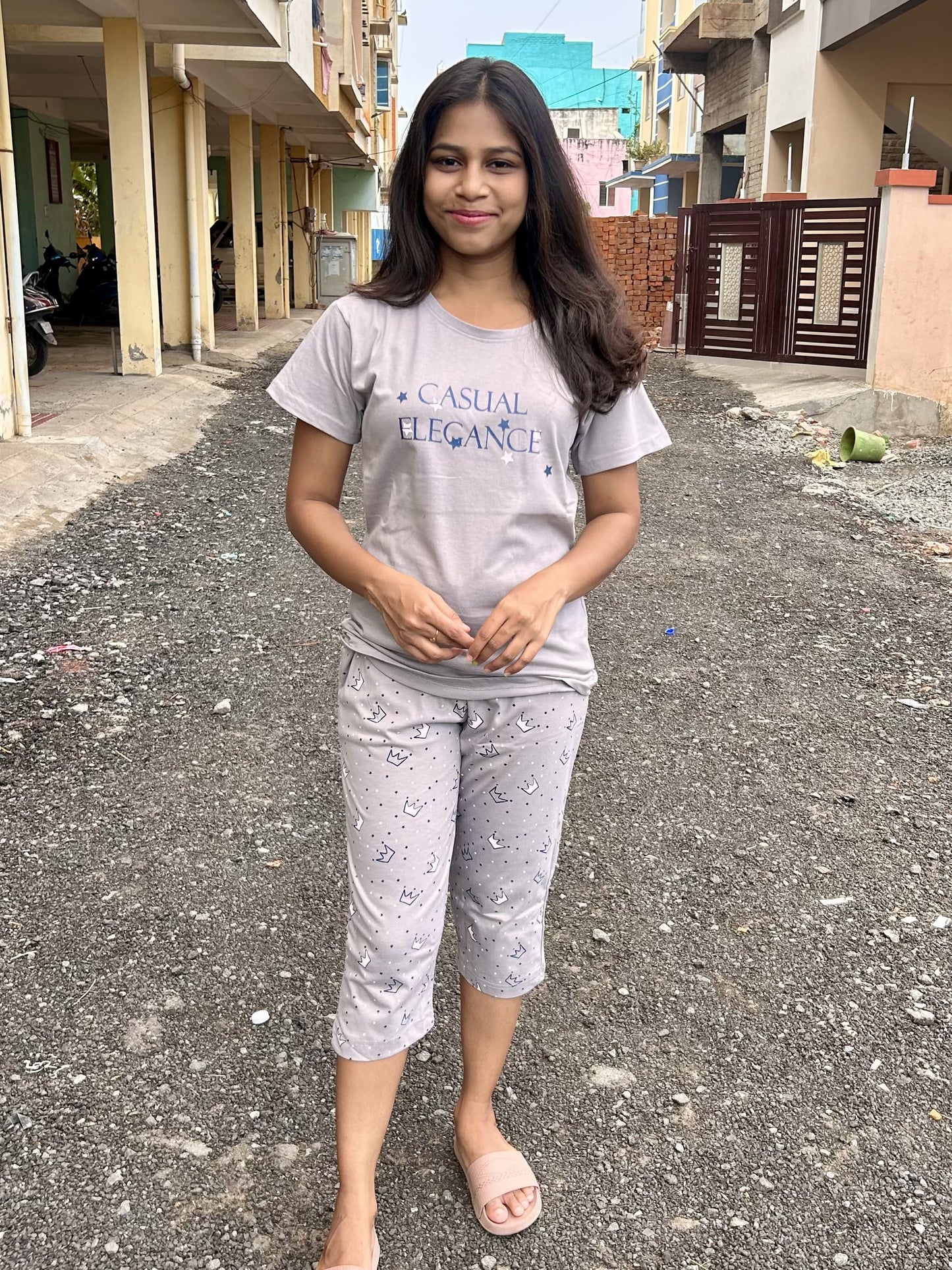 Ash Color Tshirt with 3/4th Pant