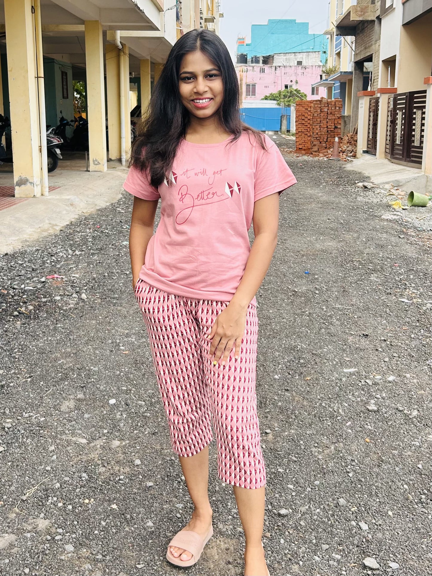 Peach Color Tshirt with 3/4th Pant