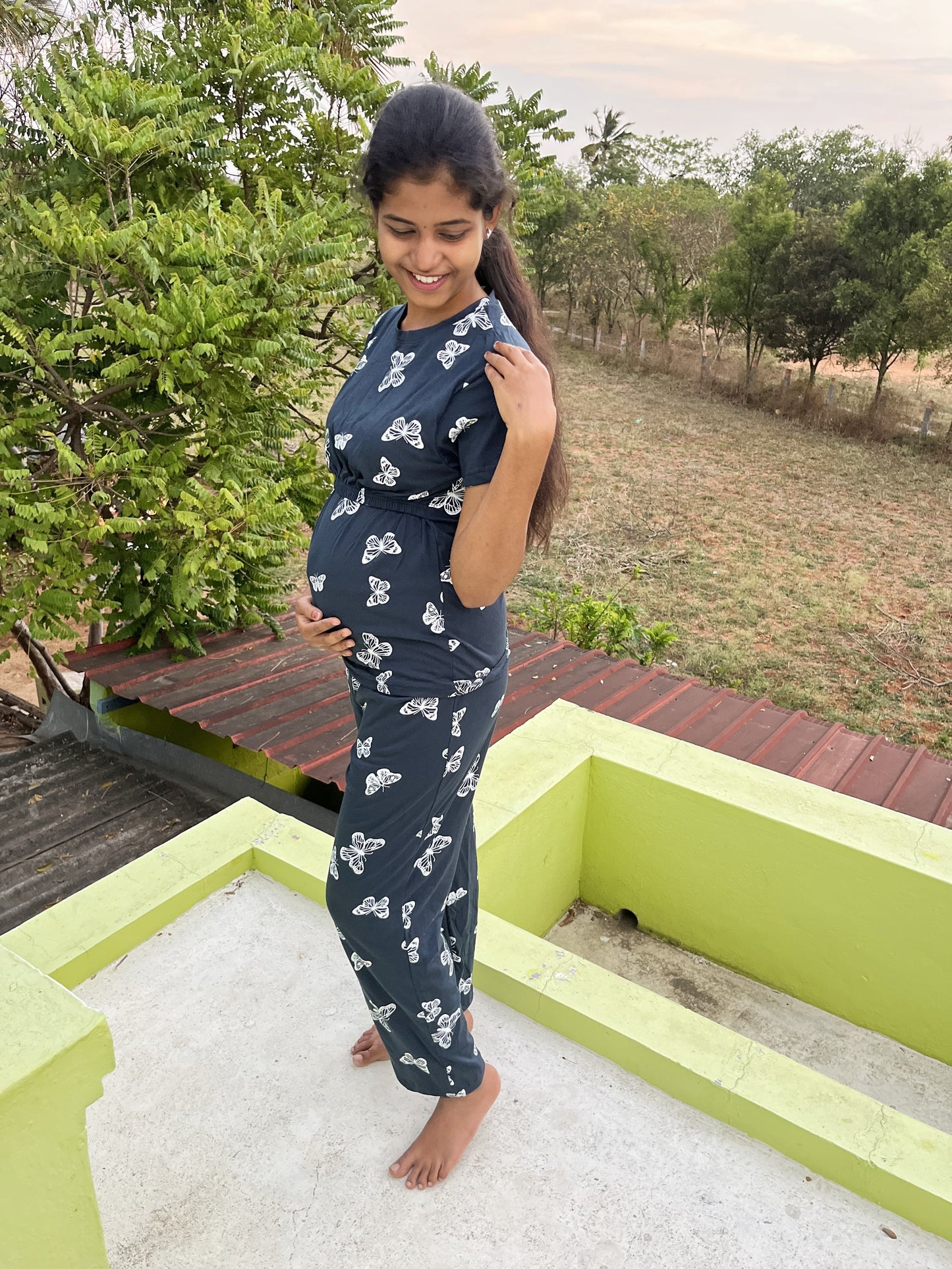 Black With Butterfly Feeding Night Dress