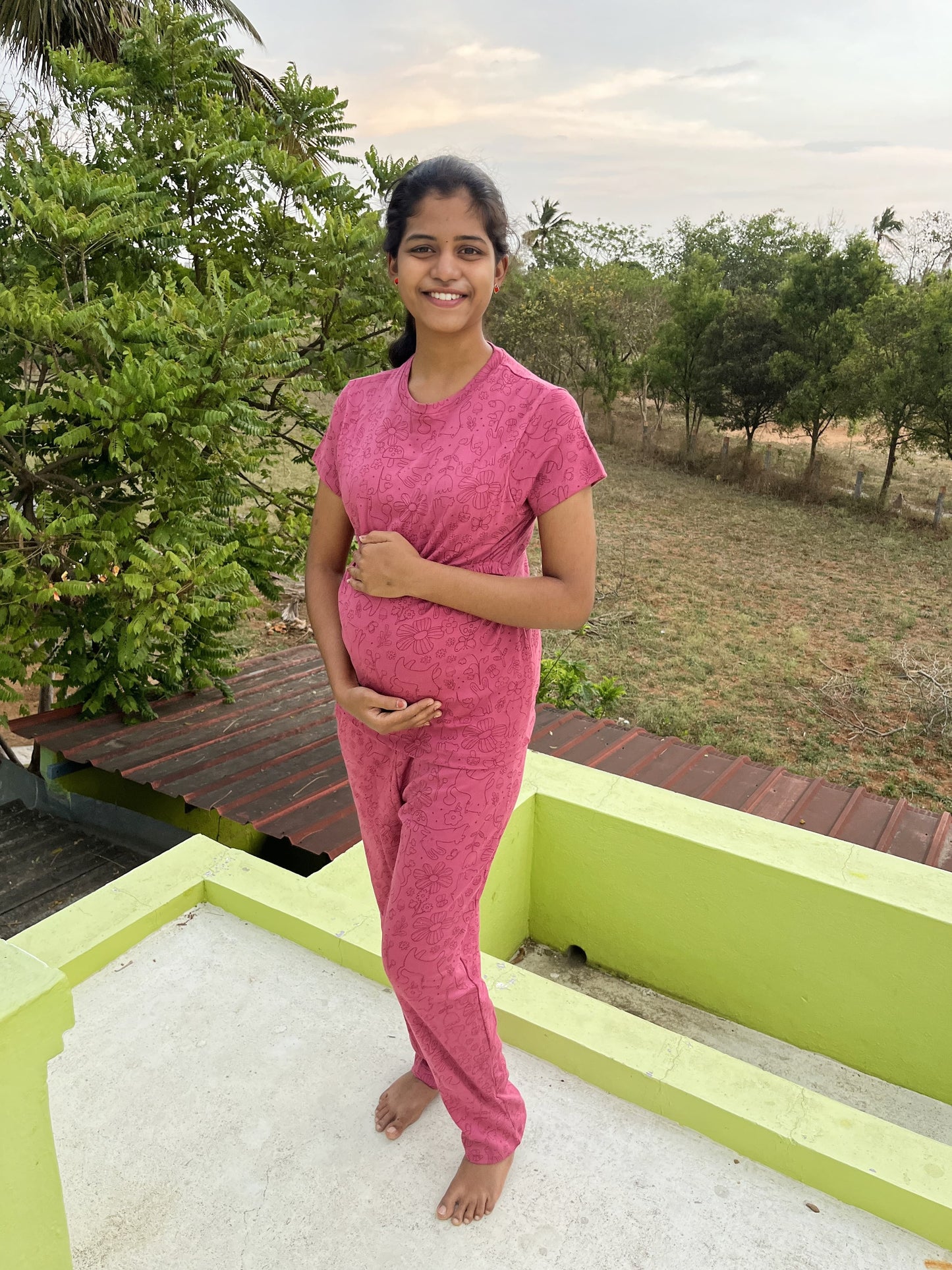 Small Flower Pink Feeding Night Dress