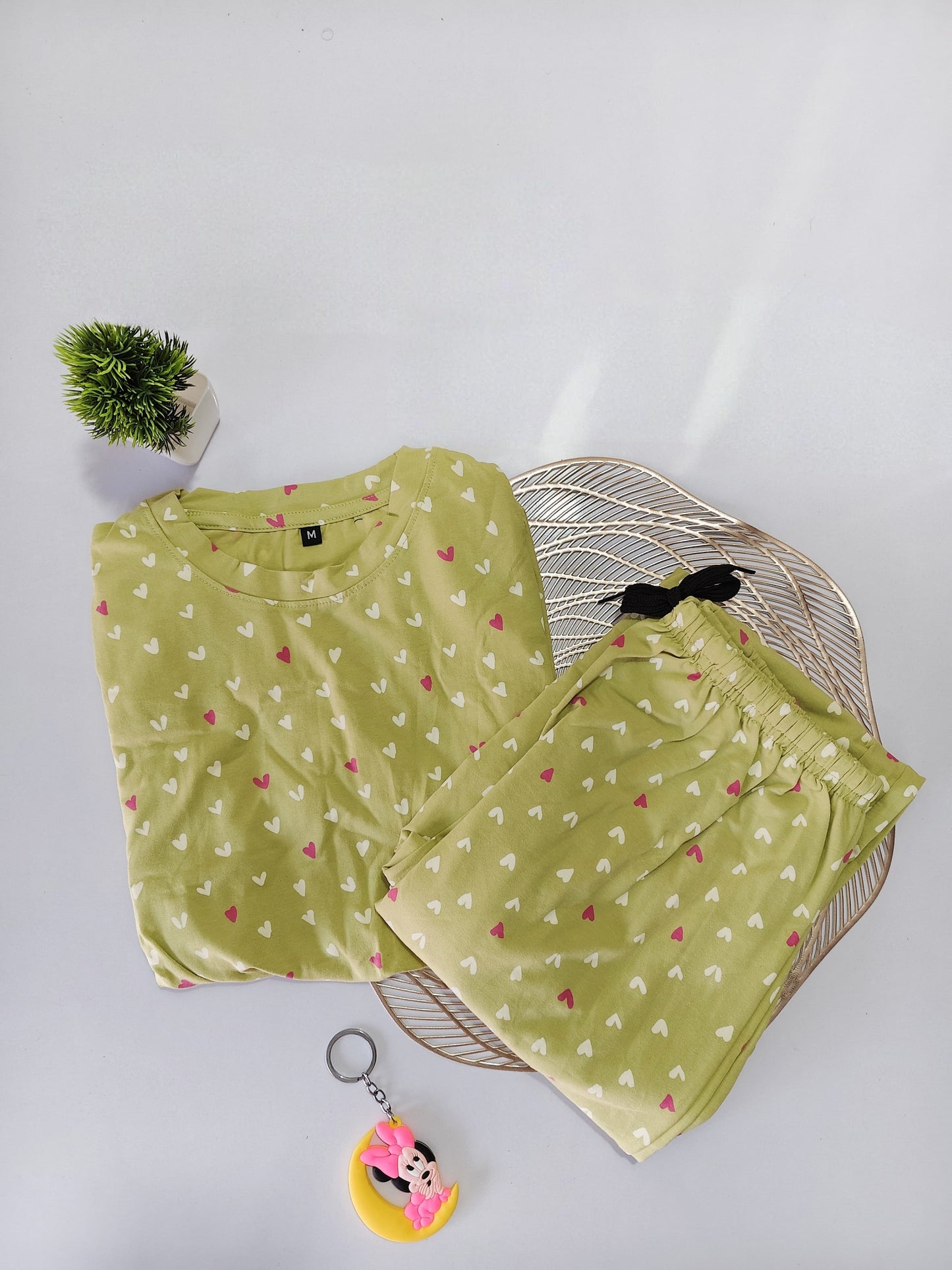 Light Green With Heart Pattern Feeding Night Dress