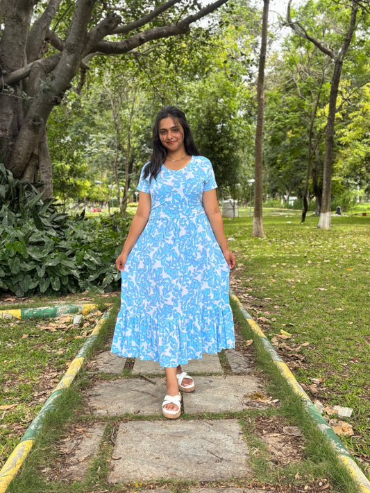 Sky Blue Stylish Feeding Frock With ( Inner V Type Feeding )