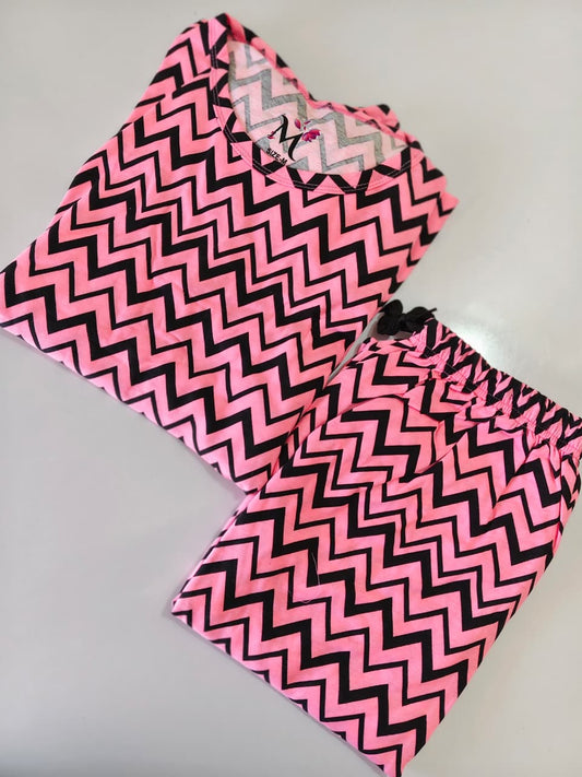 Pink Woth Black Zigzag Pattern Peplum