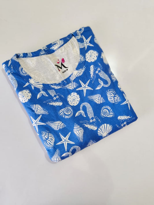 Blue Sea Theme Shwal Type Feeding Frock (Inner Double Side Zip)