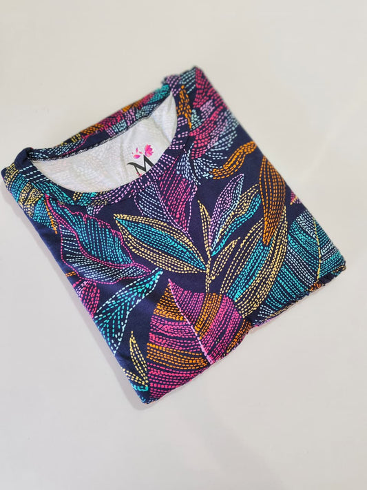 Blue Multicolor Shwal Type Feeding Frock (Inner Double Side Zip)