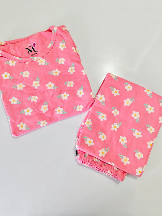 Pink Daisy Flower Feeding Peplum Sets