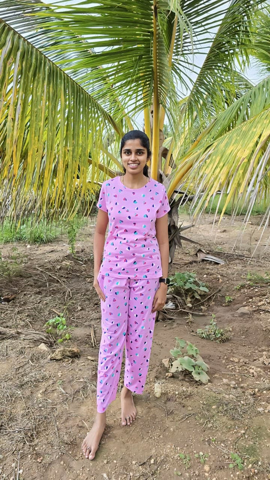 Pink Heart Womens Co Ord Set