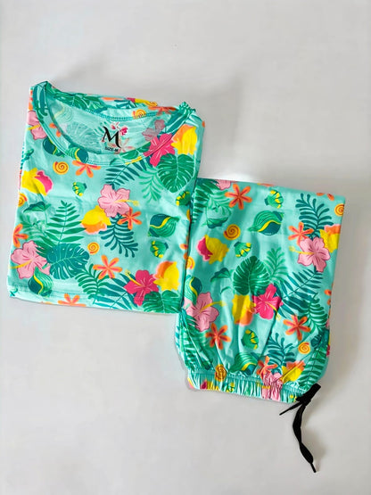 Skyblue Leaf Feeding Peplum Set