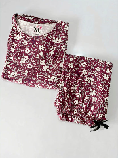 Maroon Floral Feeding Peplum Set